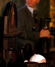 Pope Benedict XVI, bottom, seen during the Divine Liturgy in Honor of the Feast of St. Andrew the Apostle celebrated by Patriarch Bartholomew I in Istanbul, Turkey, Thursday, Nov. 30, 2006. (AP Photo/ Kerim Okten, Pool)